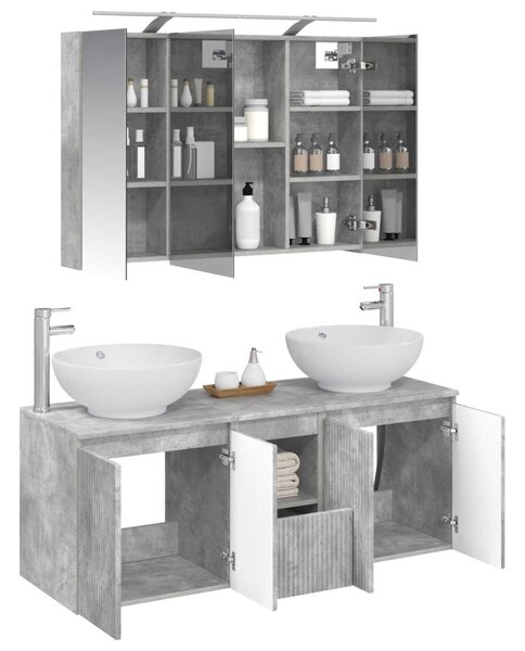 Fürdőszobai Szekrény Szett 4 pcs Betonszürke Szerelt Fa