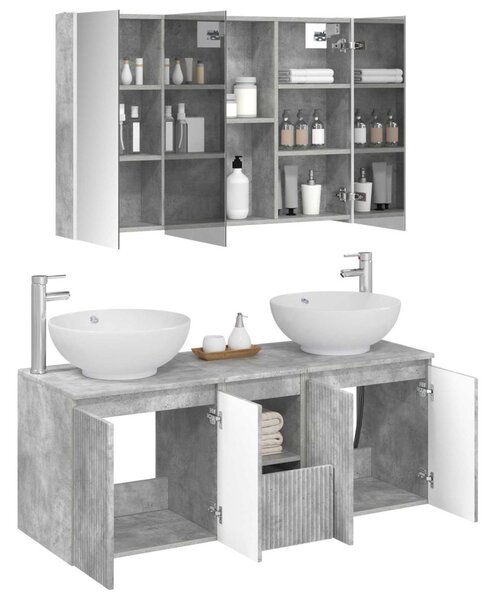 Fürdőszobai Szekrény Szett 4 pcs Betonszürke Szerelt Fa