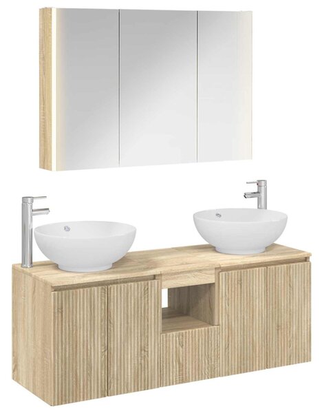 Fürdőszobai Szekrény Szett 4 pcs Sonoma Tölgy Szerelt Fa