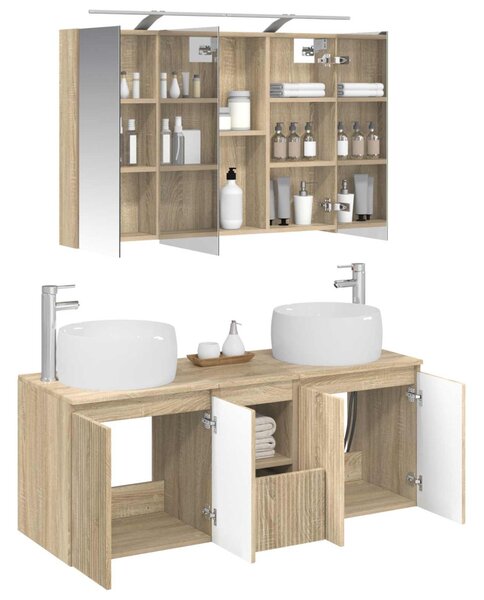 Fürdőszobai Szekrény Szett 4 pcs Sonoma Tölgy Szerelt Fa