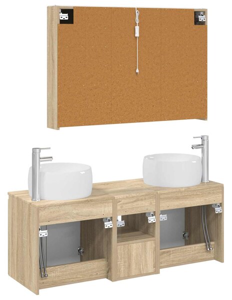 Fürdőszobai Szekrény Szett 4 pcs Sonoma Tölgy Szerelt Fa
