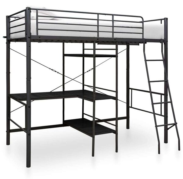 VidaXL fekete fém emeletes ágykeret asztallal 90 x 200 cm