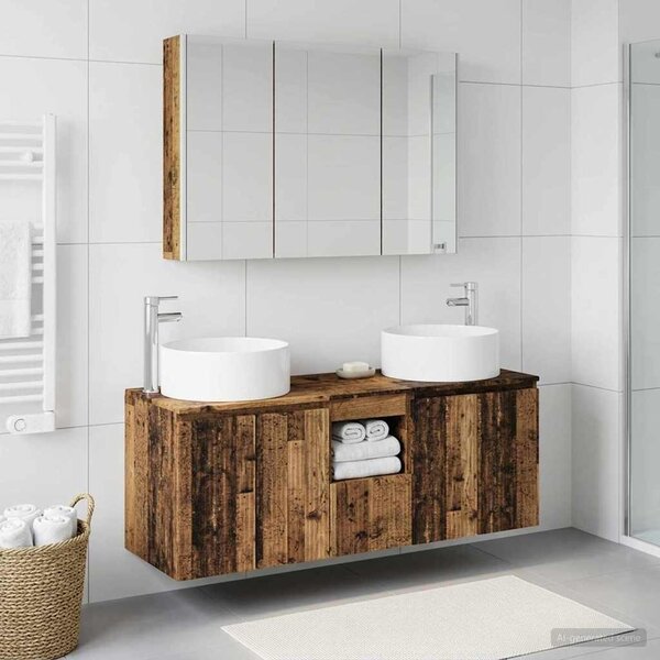 Fürdőszobai Szekrény Szett 4 pcs Antik Fa 103,5 x 15,5 x 70 cm