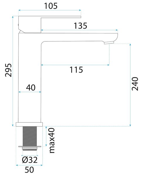 Rea Logan, magas mosdócsaptelep, magasság: 295 mm, szálcsiszolt acél, REA-B6684