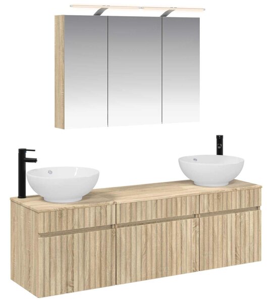 Fürdőszobai Szekrény Szett 4 pcs Sonoma Tölgy Szerelt Fa