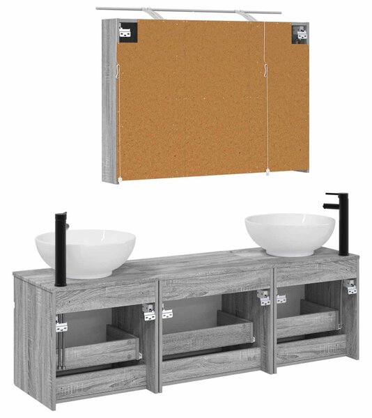 Fürdőszobai Szekrény Szett 4 pcs Szürke Sonoma