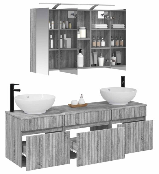 Fürdőszobai Szekrény Szett 4 pcs Szürke Sonoma