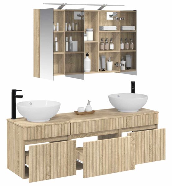 Fürdőszobai Szekrény Szett 4 pcs Sonoma Tölgy Szerelt Fa