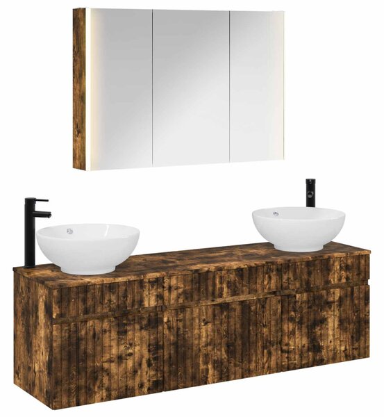 Fürdőszobai Szekrény Szett 4 pcs Füstös Tölgy