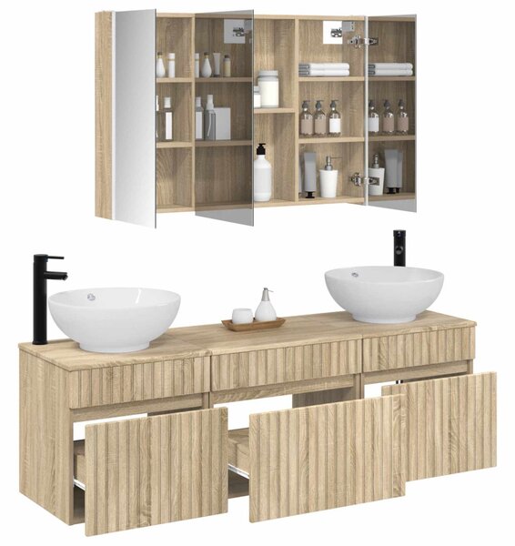 Fürdőszobai Szekrény Szett 4 pcs Sonoma Tölgy