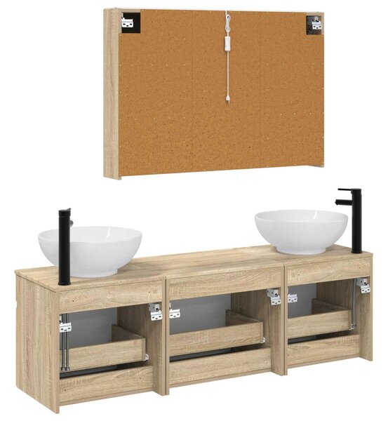 Fürdőszobai Szekrény Szett 4 pcs Sonoma Tölgy
