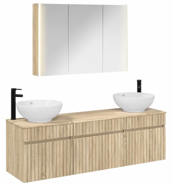Fürdőszobai Szekrény Szett 4 pcs Sonoma Tölgy
