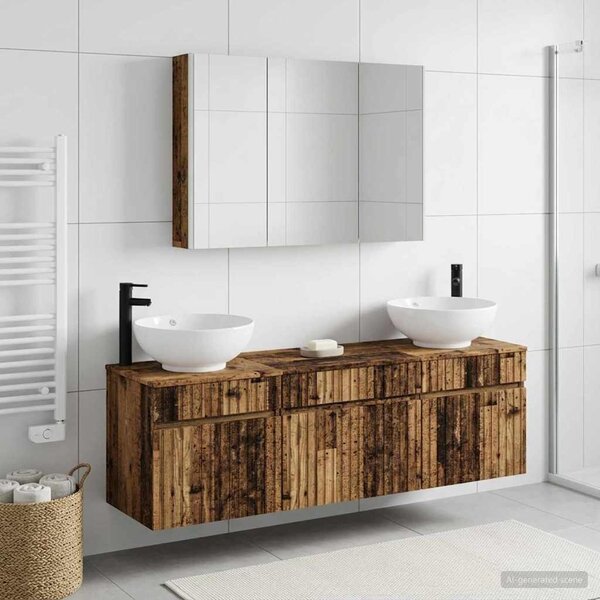 Fürdőszobai Szekrény Szett 4 pcs Antik Fa 103,5 x 15,5 x 70 cm