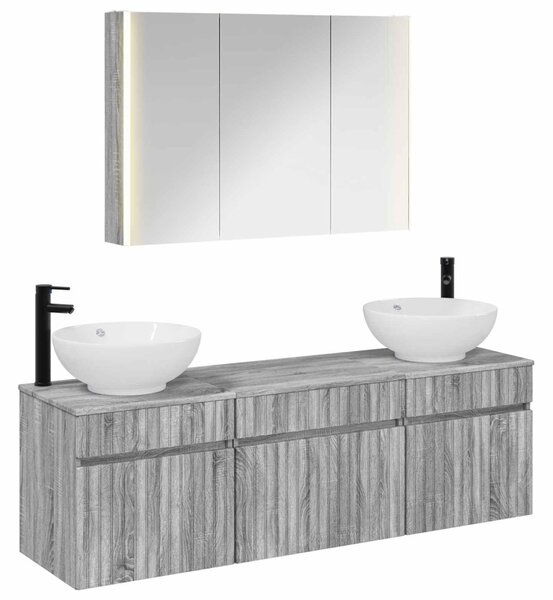 Fürdőszobai Szekrény Szett 4 pcs Szürke Sonoma