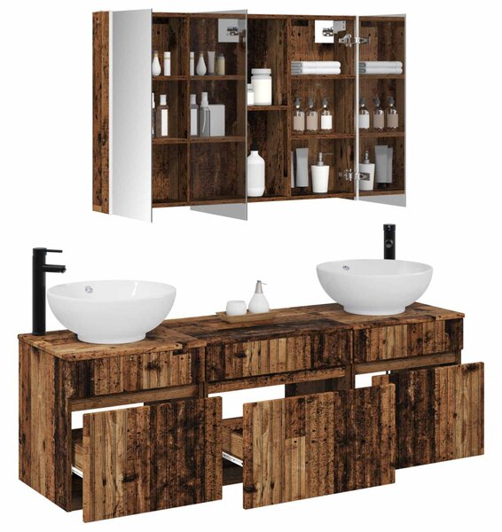 Fürdőszobai Szekrény Szett 4 pcs Antik Fa 103,5 x 15,5 x 70 cm