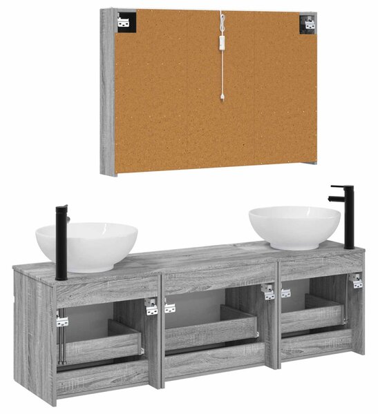 Fürdőszobai Szekrény Szett 4 pcs Szürke Sonoma