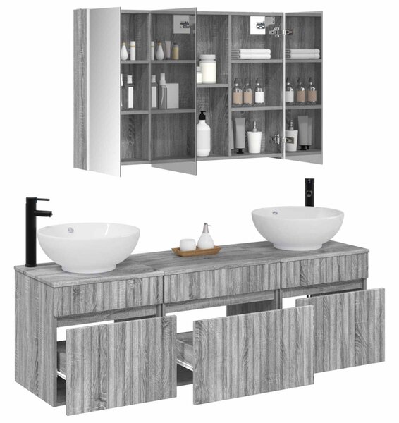 Fürdőszobai Szekrény Szett 4 pcs Szürke Sonoma