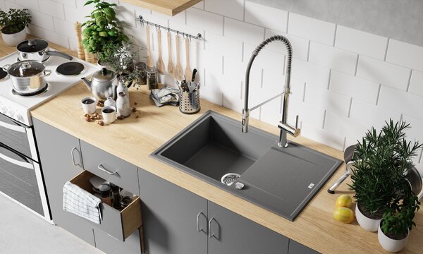 Laveo Megalo, konyhai gránit mosogató 790x490x230 mm, fekete, LAV-SBE_711T