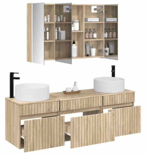 Fürdőszobai Szekrény Szett 4 pcs Sonoma Tölgy