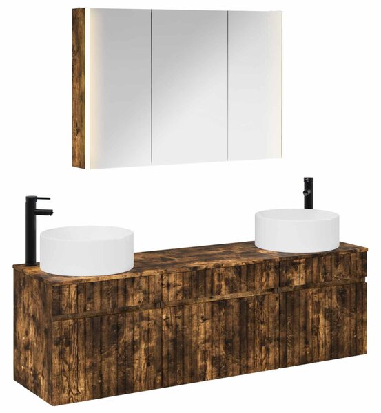 Fürdőszobai Szekrény Szett 4 pcs Füstös Tölgy