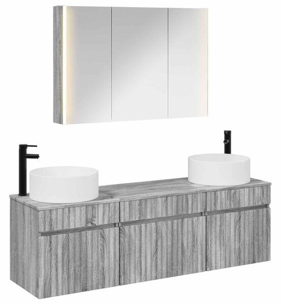 Fürdőszobai Szekrény Szett 4 pcs Szürke Sonoma