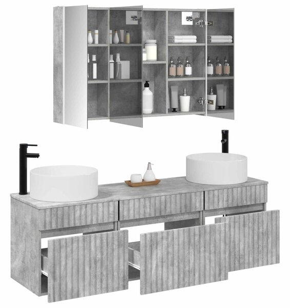 Fürdőszobai Szekrény Szett 4 pcs Betonszürke