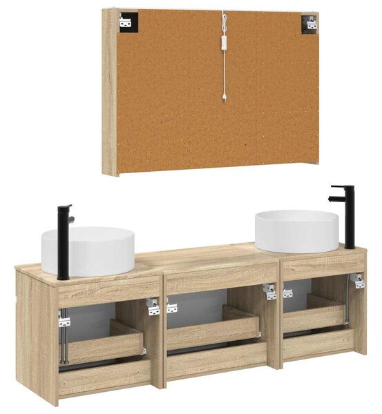 Fürdőszobai Szekrény Szett 4 pcs Sonoma Tölgy
