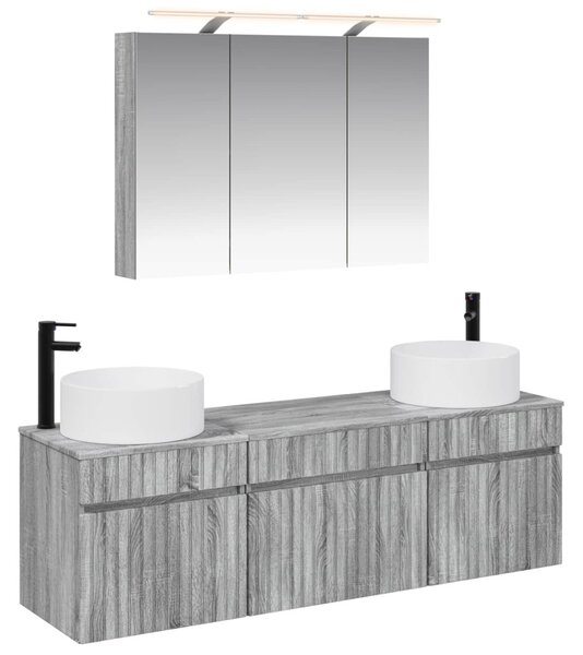 Fürdőszobai Szekrény Szett 4 pcs Szürke Sonoma
