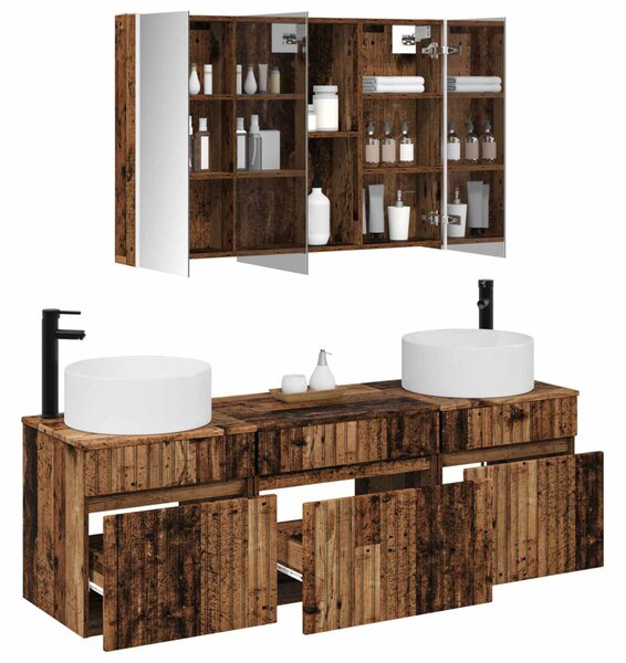 Fürdőszobai Szekrény Szett 4 pcs Antik Fa 103,5 x 15,5 x 70 cm