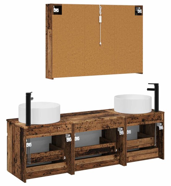 Fürdőszobai Szekrény Szett 4 pcs Antik Fa 103,5 x 15,5 x 70 cm