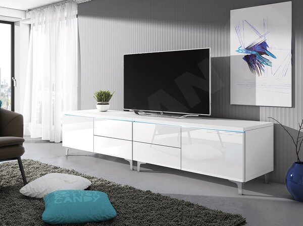 TV asztal szett (2 db.) Clea XI W Double (fehér + fényes fehér) (kék LED világítással)