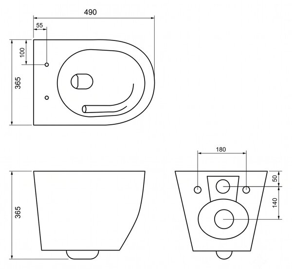 Erga Vento, fali WC-csésze 490x365x365mm, Tornado 2 + lassú záródású WC-ülőke, fehér, ERG-V03-VENTO-TO2-WH