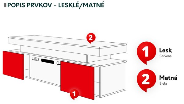 TV szekrény kandallóval Lesteralo EF 2D 190 (fehér + fényes fehér) (kék LED világítással)