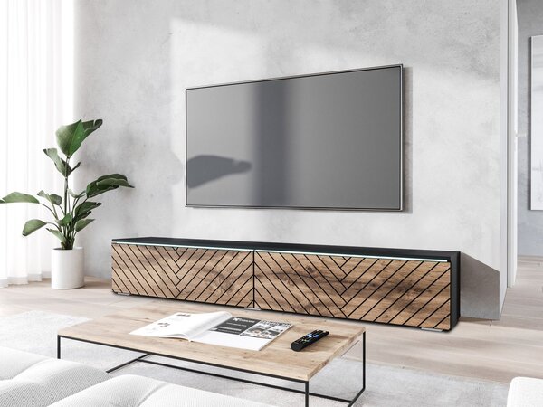 TV szekrény Dlana 180 MDF (fekete grafit + wotan tölgy) (fehér LED világítás)