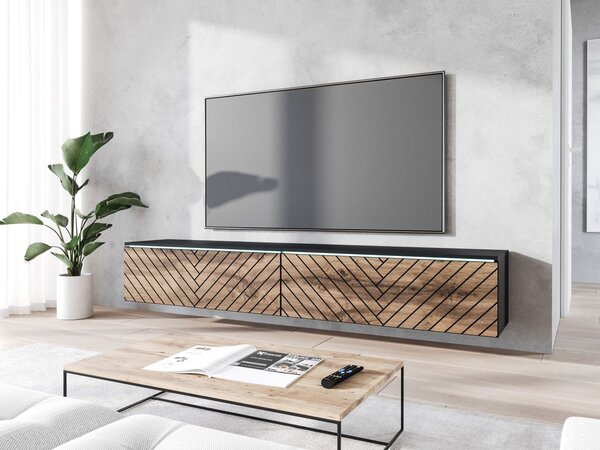 TV szekrény Dlana 180 MDF (fekete grafit + wotan tölgy) (fehér LED világítás)