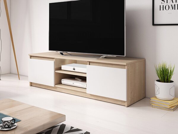 TV szekrény Zekazo (sonoma tölgy + fehér) (fehér LED világítás)