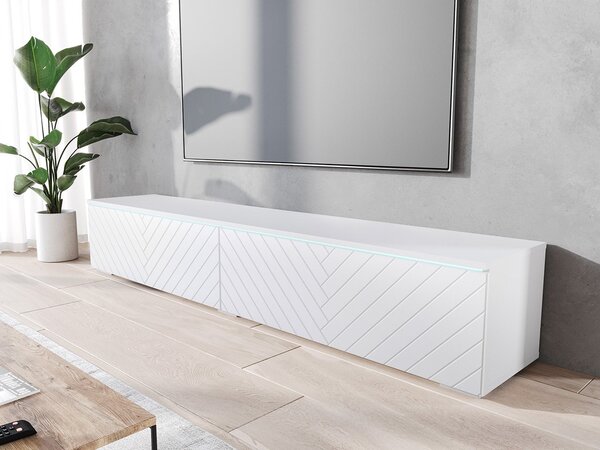 TV szekrény Dlana 180 MDF (fehér + fehér halcsont) (fehér LED világítás)