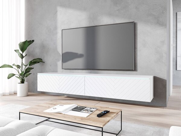 TV szekrény Dlana 180 MDF (fehér + fehér halcsont) (fehér LED világítás)