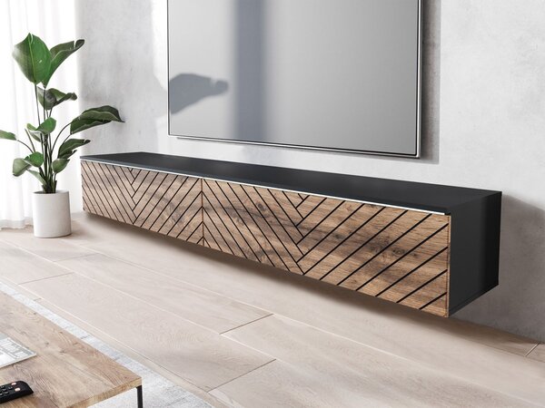 TV szekrény Dlana 180 MDF (fekete grafit + wotan tölgy) (fehér LED világítás)