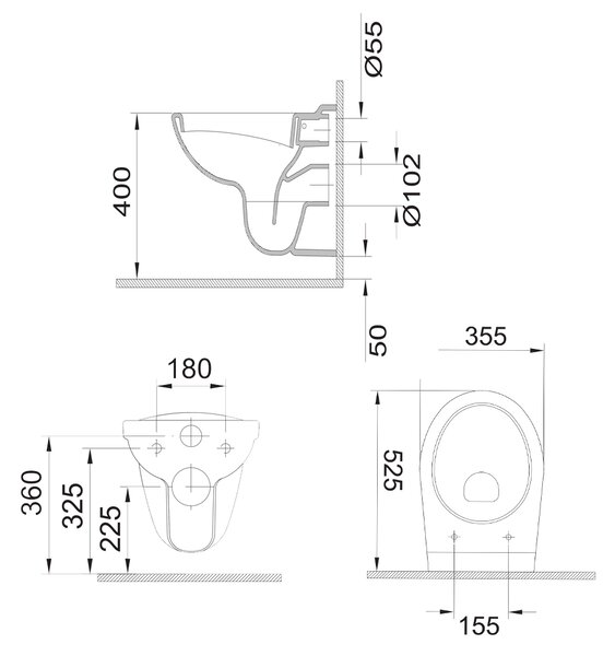 Mereo Mereo, fali WC, RIMLESS, 530x355x360, kerámia, incl. ülések, MER-VSD81S2