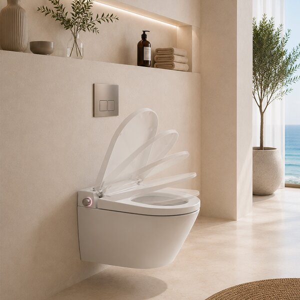 Mereo, Mereo WC beépített elektronikus bidével, RIMLESS, 592x380x430 cm, kerámia, ülőkével, MER-VSD110S2