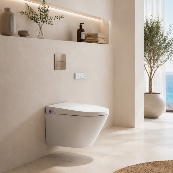 Mereo, Mereo WC beépített elektronikus bidével, RIMLESS, 592x380x430 cm, kerámia, ülőkével, MER-VSD110S2