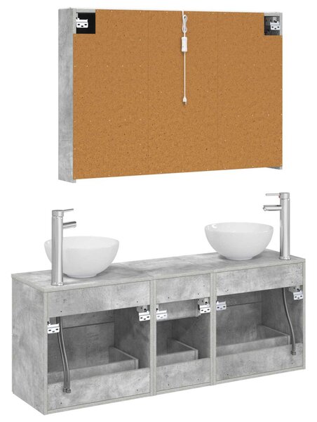 Fürdőszoba bútor szett 4 pcs Betonszürke Szerelt fa és Üveg