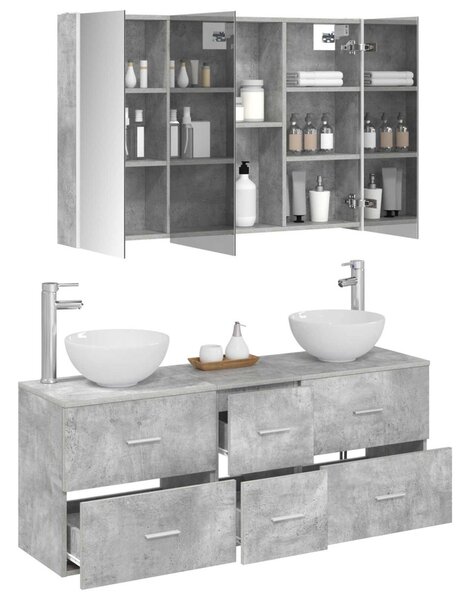 Fürdőszoba bútor szett 4 pcs Betonszürke Szerelt fa és Üveg