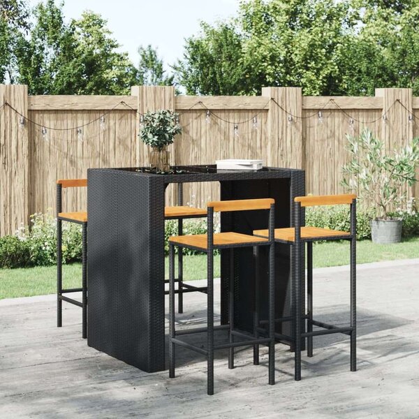 VidaXL - 4 db Bárszék - Fekete Polyrattan és Akácfa - Modern