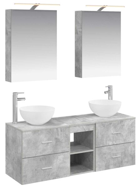 Fürdőszoba bútor szett 5 pcs Betonszürke Szerelt fa és Üveg