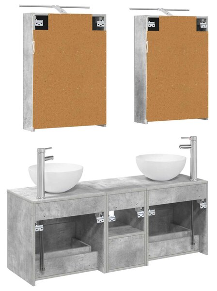 Fürdőszoba bútor szett 5 pcs Betonszürke Szerelt fa és Üveg