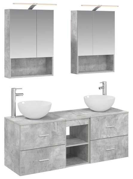 Fürdőszoba bútor szett 5 pcs Betonszürke Szerelt fa és Üveg
