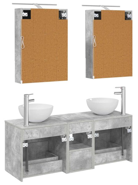 Fürdőszoba bútor szett 5 pcs Betonszürke Szerelt fa és Üveg