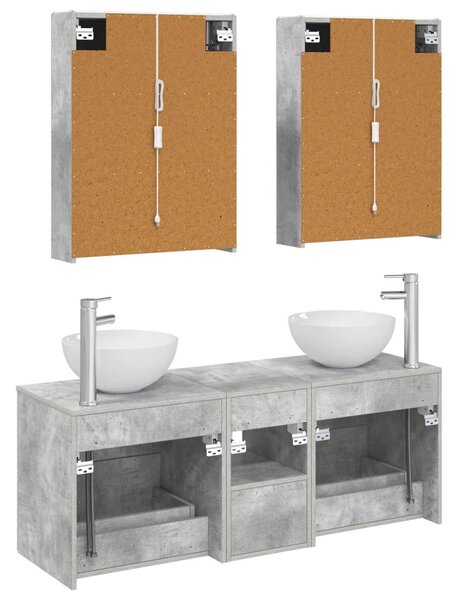 Fürdőszoba bútor szett 5 pcs Betonszürke Szerelt fa és Üveg